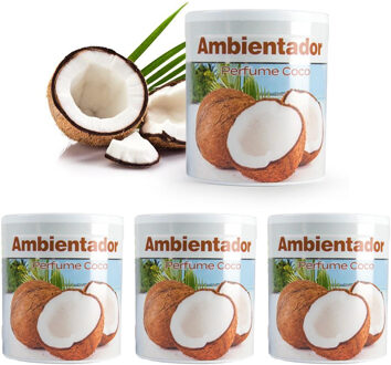 Geur gel Kokos geur - 4x - 95 gram - geur blikje - 6 x 7 cm - auto/interieurparfum/luchtverfrisser