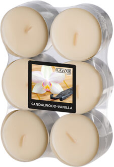 Geur theelichtjes/waxinelichtjes - Maxi - 12x - Sandalwood-vanilla aroma - 8 branduren