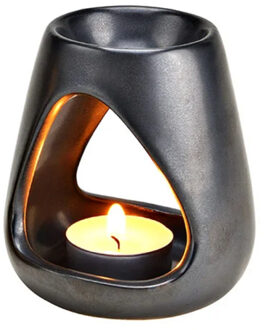 Geurbrander voor amberblokjes/geurolie - keramiek - zilver - 9 x 10 x 9 cm