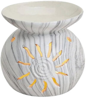 Geurbrander voor amberblokjes/geurolie - porselein - marmer look - 10 x 11 cm Wit