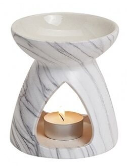 Geurbrander voor amberblokjes/geurolie - porselein - marmer look - 10 x 11 cm