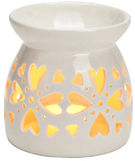 Geurbrander voor amberblokjes/geurolie - porselein - wit hartjes - 10 x 10 x 10 cm