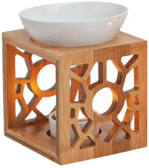 Geurbrander voor amberblokjes/geurolie/waxmelts - bamboo/keramiek - 12 x 10 x 14 cm - Geurbranders Wit