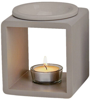 Geurbrander voor amberblokjes/geurolie/waxmelts - keramiek - grijs - 11 x 11 x 13 cm