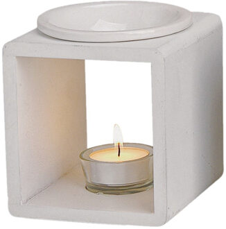 Geurbrander voor amberblokjes/geurolie/waxmelts - keramiek - wit - 11 x 11 x 13 cm