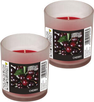 Geurkaars - 2x - in glas - Cherry aroma - 8 branduren - 7 x 8 cm