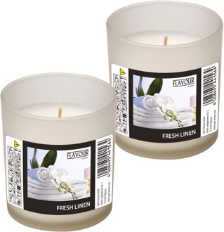 Geurkaars - 2x - in glas - Fresh Linen aroma - 8 branduren - 7 x 8 cm