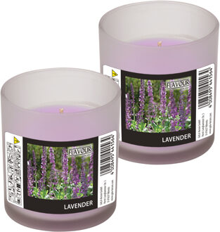Geurkaars - 2x - in glas - Lavender aroma - 8 branduren - 7 x 8 cm
