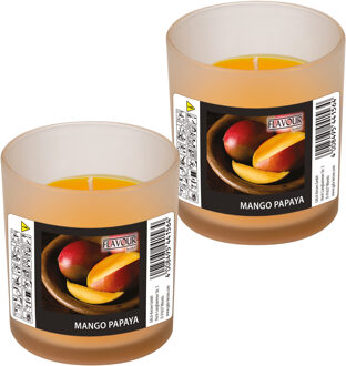 Geurkaars - 2x - in glas - Mango-papaya aroma - 8 branduren - 7 x 8 cm