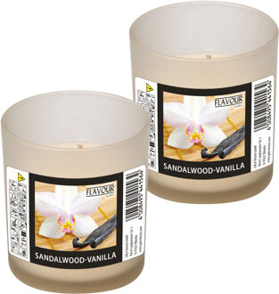 Geurkaars - 2x - in glas - Sandalwood-Vanilla aroma - 8 branduren - 7 x 8 cm