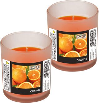 Geurkaars - 2x - in glas - Sinaasappel aroma - 8 branduren - 7 x 8 cm