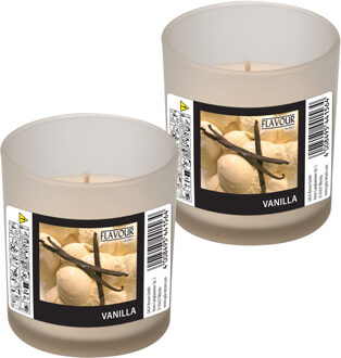 Geurkaars - 2x - in glas - Vanille aroma - 8 branduren - 7 x 8 cm