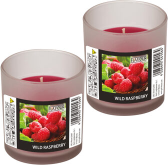 Geurkaars - 2x - in glas - Wild Rasberry aroma - 8 branduren - 7 x 8 cm