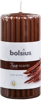 geurkaars True Scents Oud Wood 12 cm wax bruin