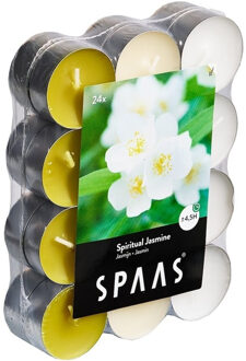Geurtheelichtjes/waxinelichtjes - 24x - Spiritual Jasmine - 4,5 branduren - geurkaarsen Geel