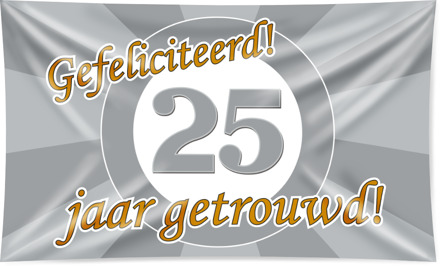 Gevelvlag 25 Jaar Getrouwd Zilver (150x90cm) Zilver - Grijs