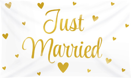 Gevelvlag Just Married (150x90cm) Wit - Transparant