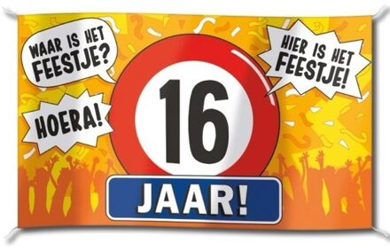 Gevelvlag verjaardag 16 jaar - 100 x 150 cm - verjaardag versiering - polyester Multi