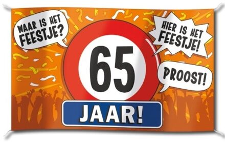 Gevelvlag verjaardag 65 jaar geworden - 100 x 150 cm - polyester - feestartikelen Multi