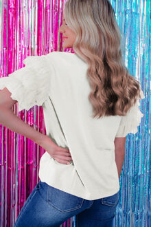 Geverfde Mouwen Korte Mouwen Top Crème