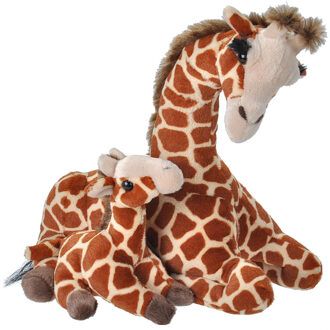 Gevlekte giraffe met baby knuffels 38 cm knuffeldieren - Knuffeldier Bruin