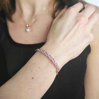 Gevlochten armbanden - Roségoud en kristal - One Size