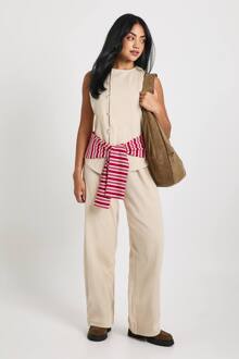 Gevlochten Korduroybroek Met Wijde Pijpen, Ecru - 38