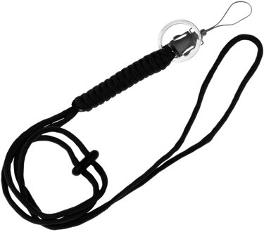 Gevlochten Lanyard Voor Sleutels Zaklampen Fluitje, Nylon, Metalen Split Ring zwart