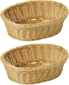 Gevlochten mandje - 2x - ovaal - 23 x 29 x 9,5 cm - fruitmand/broodmand - Tafel dekken