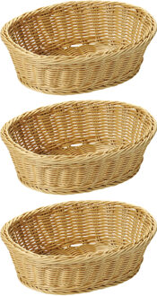 Gevlochten mandje - 3x - ovaal - 23 x 29 x 9,5 cm - fruitmand/broodmand - Tafel dekken