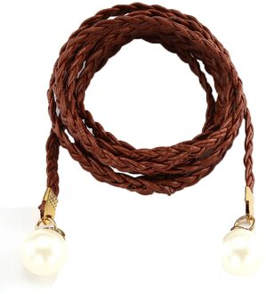Gevlochten Taille Riem Zomer Wachten Riem Voor Jurk Vrouwen Lace Up Dubbele Parel Hennep Touw Gebreide Vrouwelijke Riem Voor Jurk vrouwen Tailleband bruin