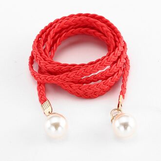 Gevlochten Taille Riem Zomer Wachten Riem Voor Jurk Vrouwen Lace Up Dubbele Parel Hennep Touw Gebreide Vrouwelijke Riem Voor Jurk vrouwen Tailleband rood