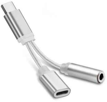 Gevlochten Type C Naar 3.5 Mm 2 In 1 Type C 3.5 Mm Aux Audio Oplaadkabel Adapter Splitter hoofdtelefoonaansluiting Voor Smart Telefoon 02