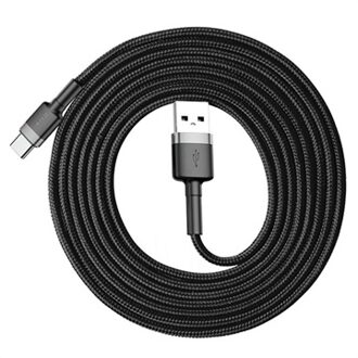 Gevlochten USB Type C Kabel 2 Meter 2A Zwart Grijs