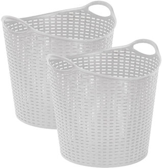 Gevlochten wasmand/opbergmand - 2x - flexibel - ivoor wit - 27 liter - rond - kunststof