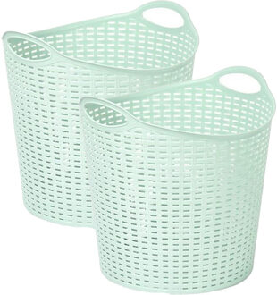 Gevlochten wasmand/opbergmand - 2x - flexibel - lichtgroen - 27 liter - rond - kunststof