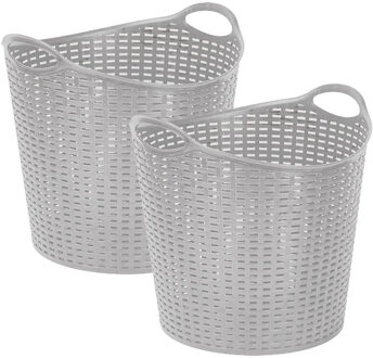 Gevlochten wasmand/opbergmand - 2x - flexibel - zilver - 27 liter - rond - kunststof