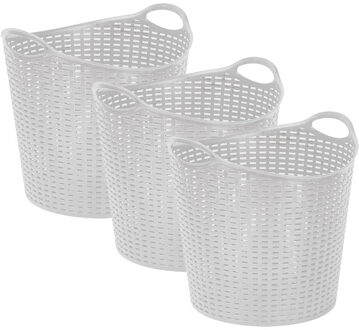 Gevlochten wasmand/opbergmand - 3x - flexibel - ivoor wit - 27 liter - rond - kunststof