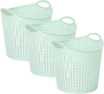 Gevlochten wasmand/opbergmand - 3x - flexibel - lichtgroen - 27 liter - rond - kunststof
