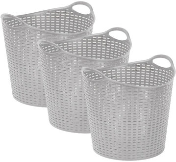 Gevlochten wasmand/opbergmand - 3x - flexibel - zilver - 27 liter - rond - kunststof