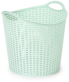 Gevlochten wasmand/opbergmand - flexibel - lichtgroen - 27 liter - rond - kunststof