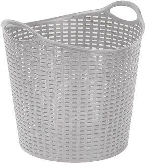 Gevlochten wasmand/opbergmand - flexibel - zilver - 27 liter - rond - kunststof