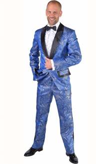 Gevoerd Maatpak brokaat Kobalt Blauw, Multikleur - Print