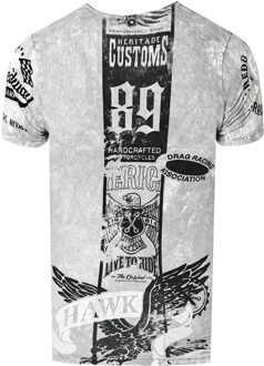 Gewassen biker T-shirt met voor- en achterkant bedrukt - maat L Grijs