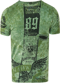 Gewassen biker T-shirt met voor- en achterkant bedrukt - maat S Kaki