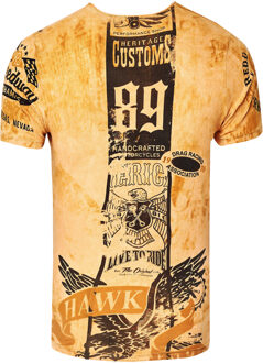Gewassen biker T-shirt met voor- en achterkant bedrukt - maat XL Camel
