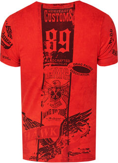Gewassen biker T-shirt met voor- en achterkant bedrukt Rood - L
