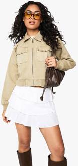 Gewassen Cropped Jacket Met Kraag, Taupe - 44