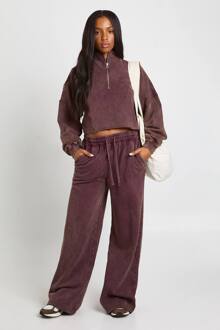 Gewassen Half Zip En Rechte Pijp Jogger Trainingspak, Chocolate - S