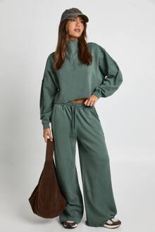 Gewassen Halfrits En Rechte Pijp Jogger-Tracksuit, Green - XL